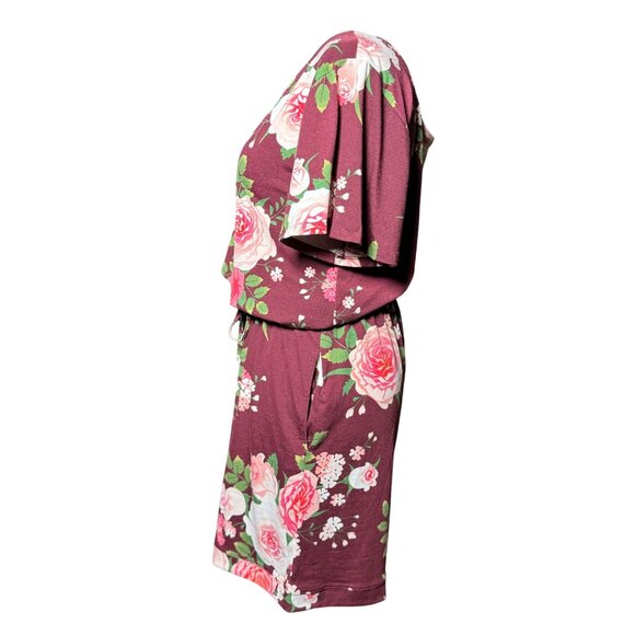 New LuLaRoe S Floral Burgundy/Pink Comfortable Romper Women V-Neck Short Sleeves - Picture 5 of 13